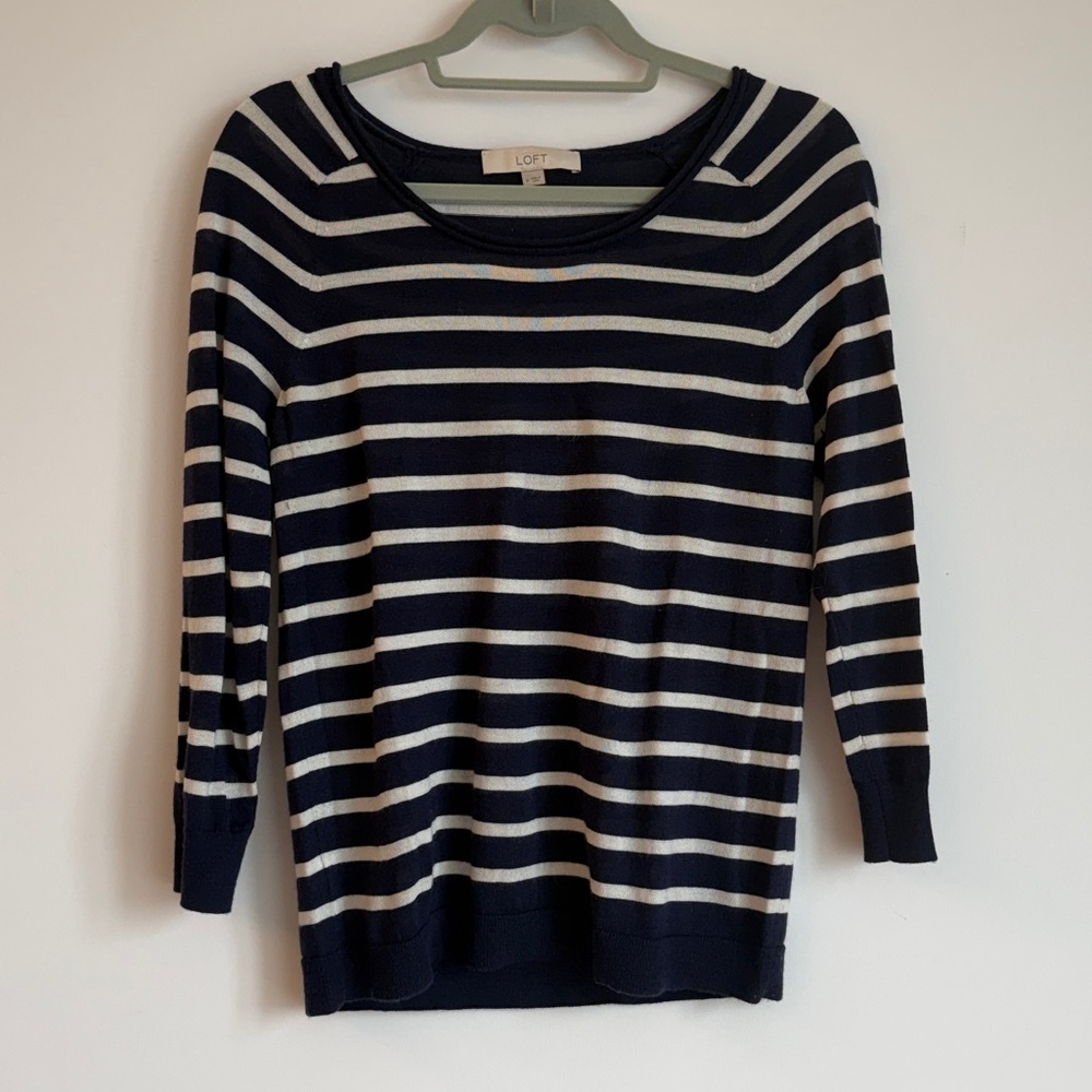 LOFT Navy & White Striped Lightweight Top